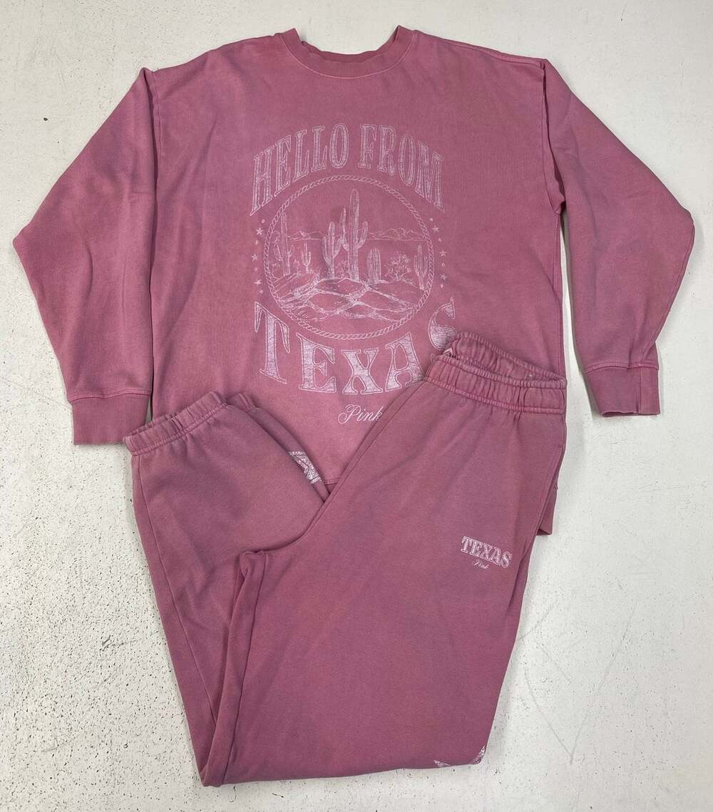PINK Victoria's Secret Texas crewneck sweatshirt 2-piece fleece sweatsuit set M